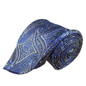 Robert Talbott Mens Blue & Gray Silk Paisley Neck Tie Hand Sewn Made In USA